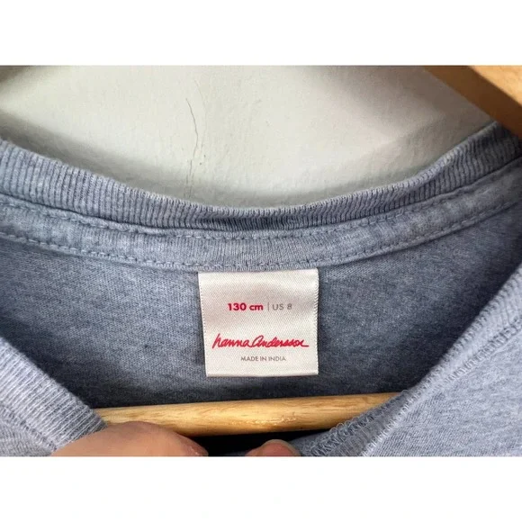 HANNA ANDERSSON boys sz 130 8 light blue lama in sneakers long sleeve tee EUC - Picture 3 of 3